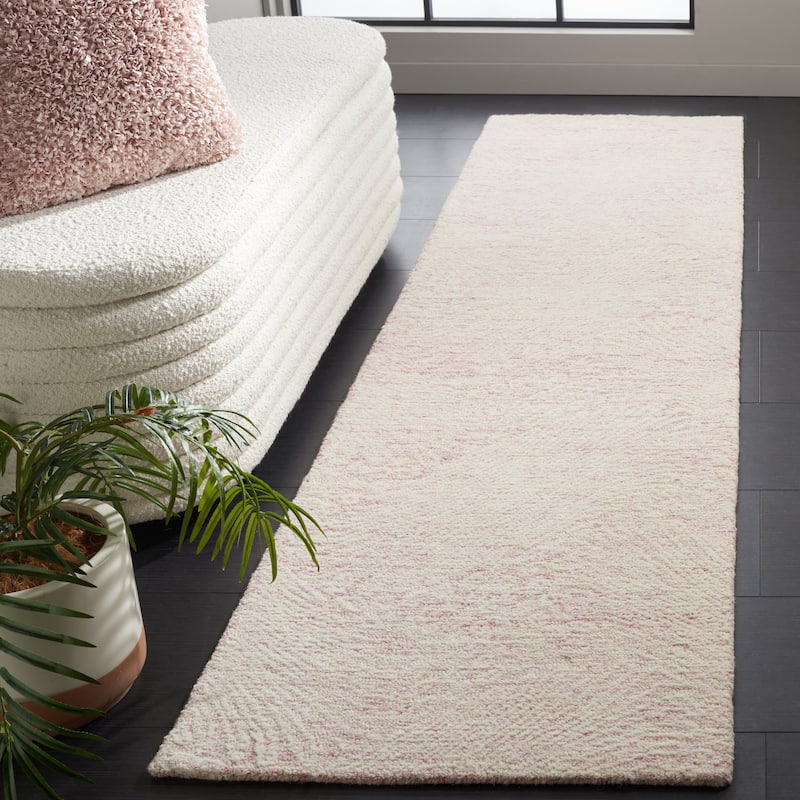 SAFAVIEH Handmade Ebony Siggi Modern Wool Rug - 2'3" x 9' Runner - Pink/Ivory
