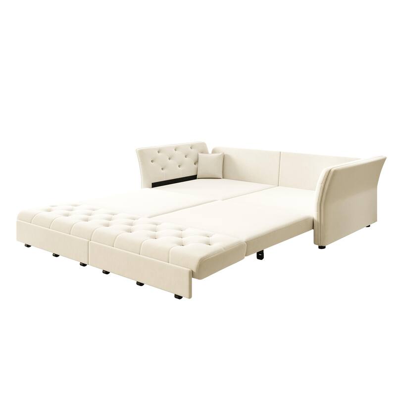 74.4" Queen Pull Out Sofa Bed with Tufted Velvet Fabric - Convertible Sleeper for Living Room, Apartment