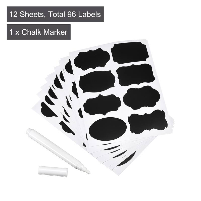 Chalkboard Labels Blackboard Stickers 50x35mm Reusable W Chalk Marker - Black