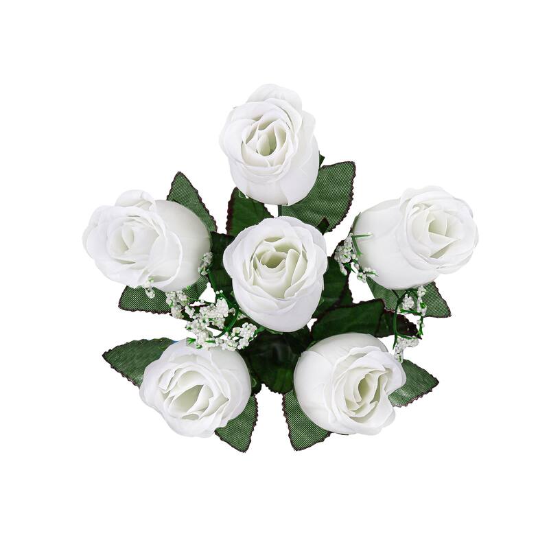 Set of 12 White Artificial Rose Bud Flower Stem Bush Bouquet 14in - 14" L x 6" W x 6" DP
