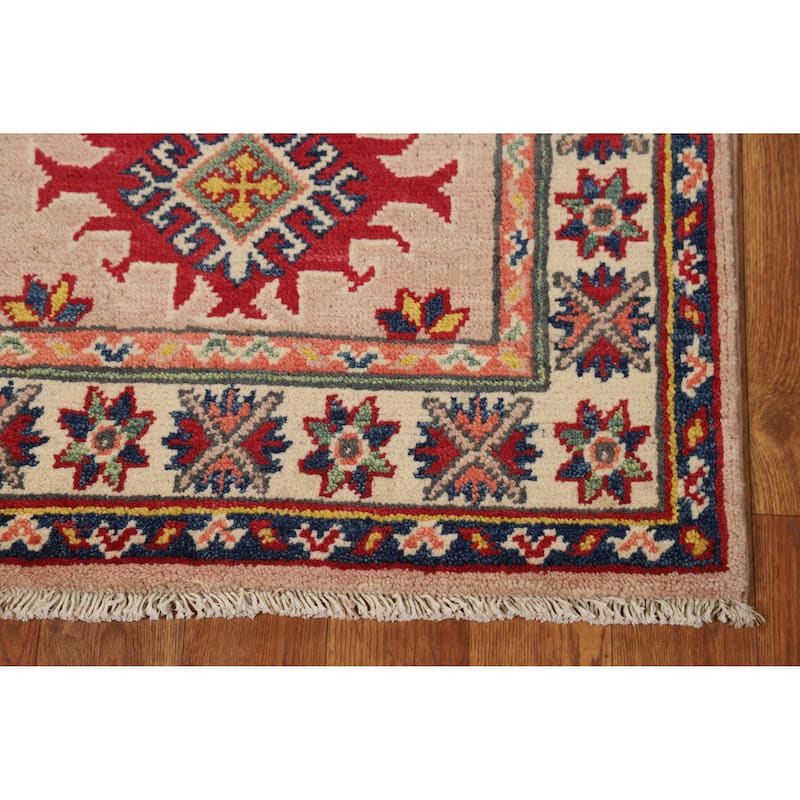Geometric Kazak Oriental Accent Rug Hand-Knotted Wool Carpet - 2'0"x 3'0"