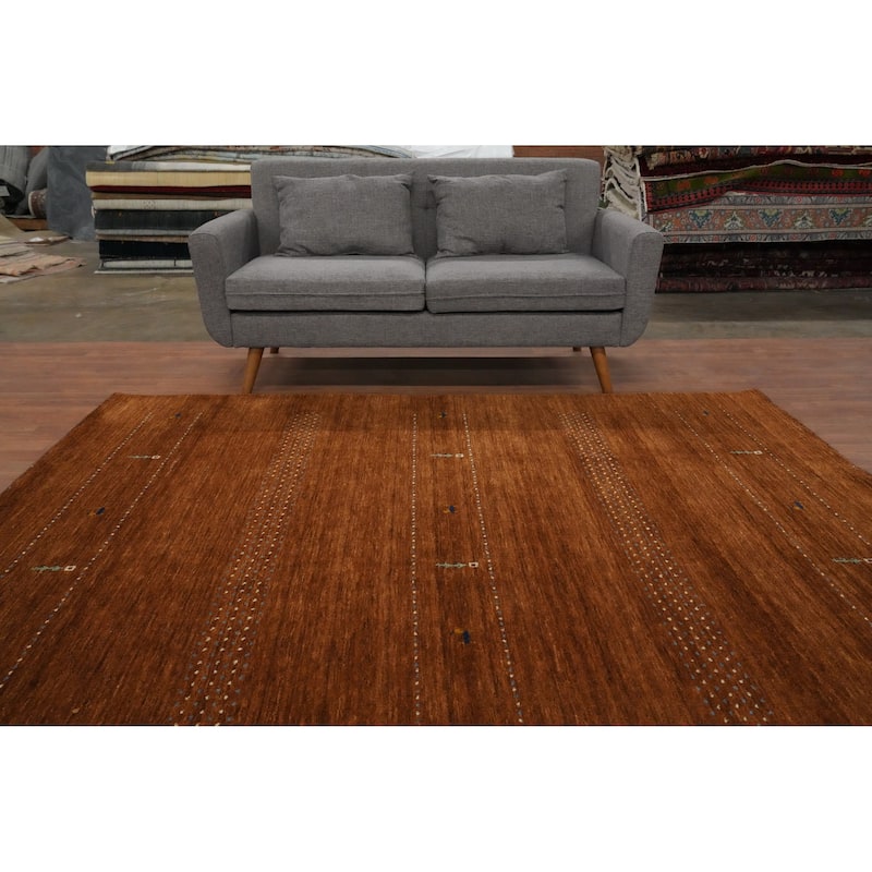 Hand Knotted Oriental 100% Wool Carpet Tribal Animal Pictorial Brown Gabbeh Area Rug - 8' 0'' X 8' 1''