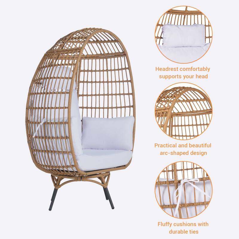 SANSTAR Patio Oversized Swivel Brown Wicker Egg Chair with Cushions