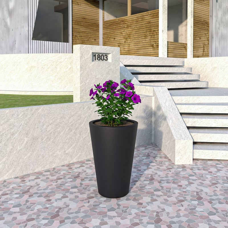 Pebble Tapered Modern Round Fiberstone and MGO Clay Planter Pot with Drainage for Home Garden Office Patio Porch Patio