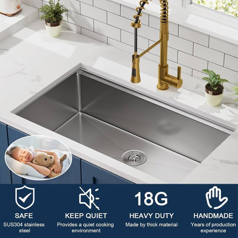 33 Undermount Workstation Sink Kitchen Sink Single Bowl Sink with Accessories