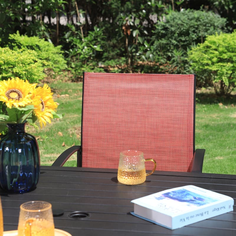 MAISON ARTS 5-Piece Patio Dining Set, 37 Inch Square Metal Table and 4 Textilene Dining Chairs