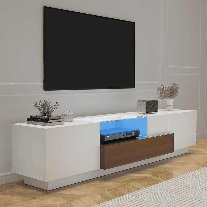 Gymojoy 70" Modern LED TV Stand for 55-75 Inch TV, Entertainment Center with Shelves, TV Console with Remote Control RGB Lights.
