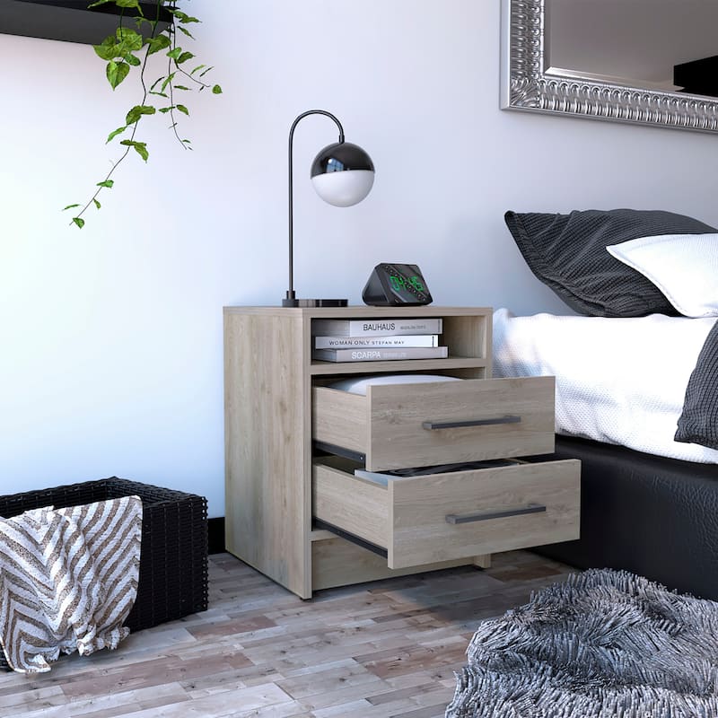 Modern Light Gray Two Drawers Nightstand End Table