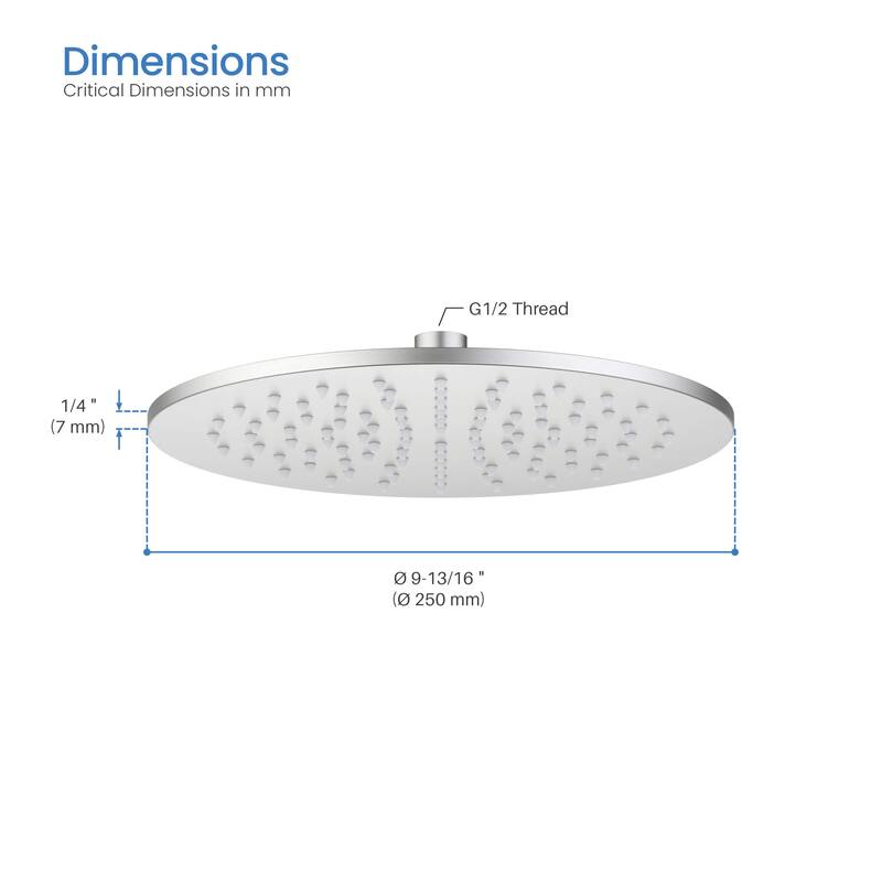 Circular 10" Metal Thin Profile Rain Shower Head 1.75 GPM