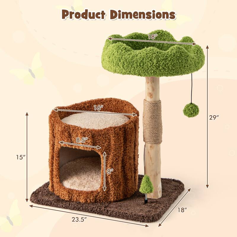 Cat Tower with Top Perch and Scratching Post for Claw Care - 23.5" x 18" x 29"
