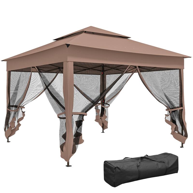 Outsunny 10.7' x 10.7' Pop Up Canopy, Outdoor Patio Gazebo Shelter with Removable Zipper Netting