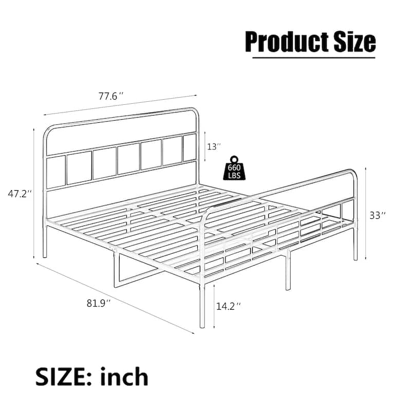 Modern Style Metal Platform Bed with Wave Shape Wooden Headboard for Bedroom