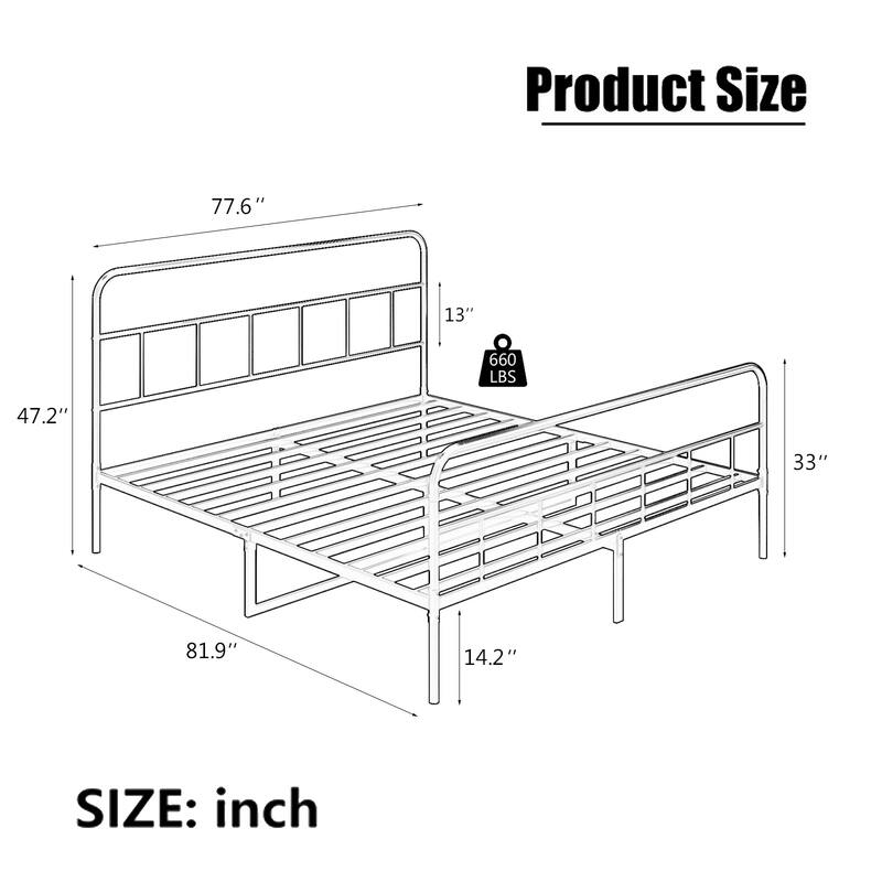 Modern Style Metal Platform Bed with Wavy Wooden Headboard