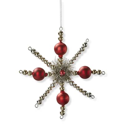Red Tinsel Star Ornament for Christmas Tree - 6.69" H x 6.69" L x 0.79" W - Dust Clean, Festive Holiday Decor