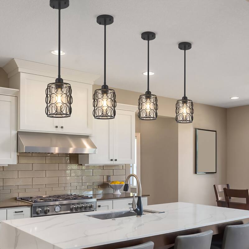 1 - Lightweight hanging pendant light with glass shade, E26 head for kitchen island, room (set of 2)