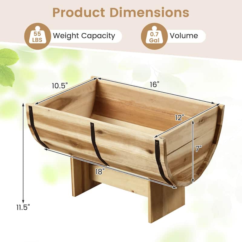 Costway 1/2 PCS Outdoor Wooden Planter Solid Acacia Wood Half-Barrel - Natural