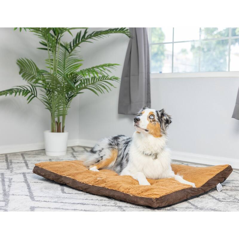 Pet Bed Mat With Poly Fill Cushion In Earth Brown & Mocha