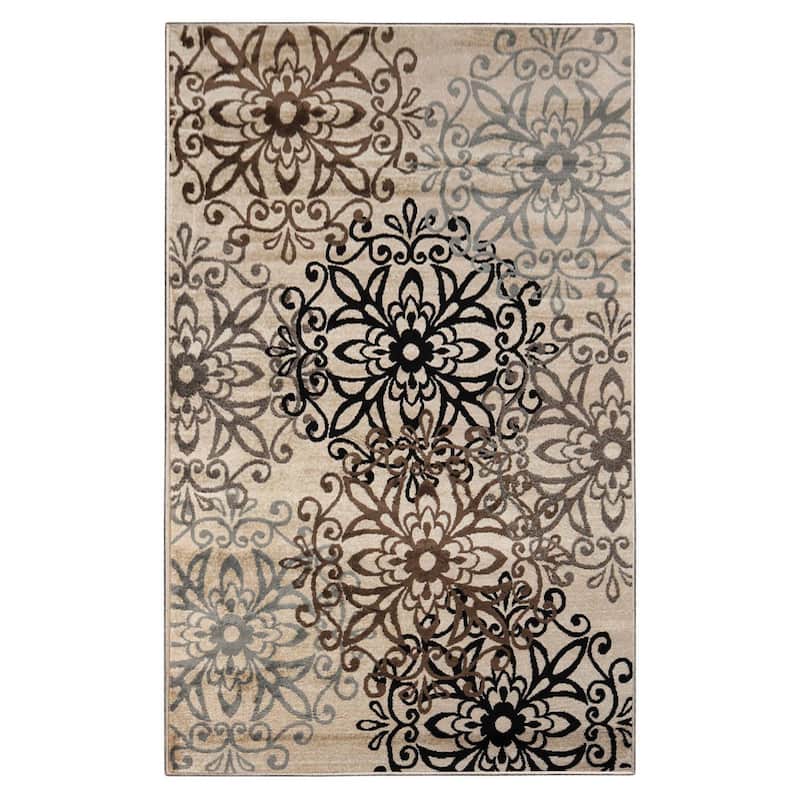 Superior Leigh Traditional Floral Scroll Indoor Runner or Area Rug - 4' x 6' - Beige