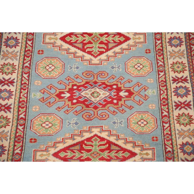 Light Blue Kazak Accent Rug Handmade Wool Carpet - 3'4"x 4'9"
