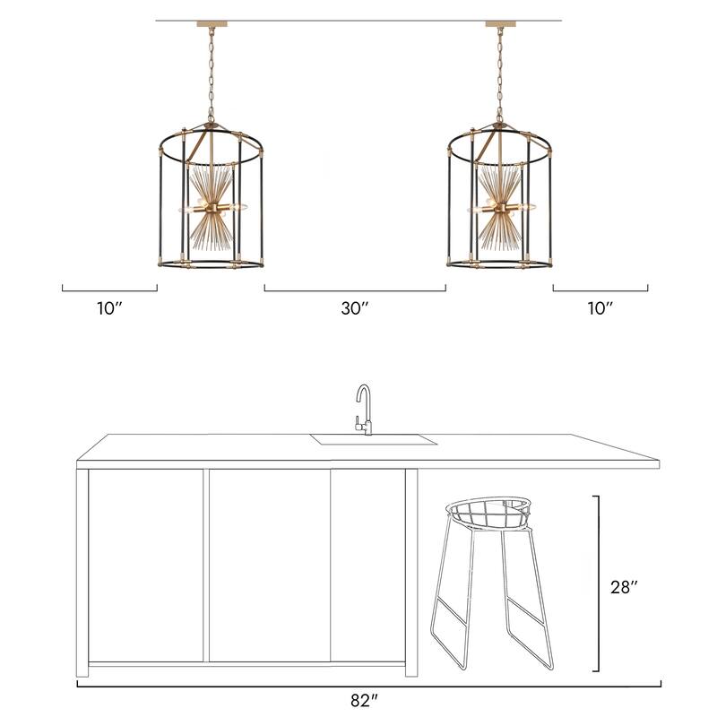Modern Farmhouse 4-Light Black Gold Metal Chandelier Lantern Sputnik Pendant Lights for Dining Room - 16"D x 26.5"H
