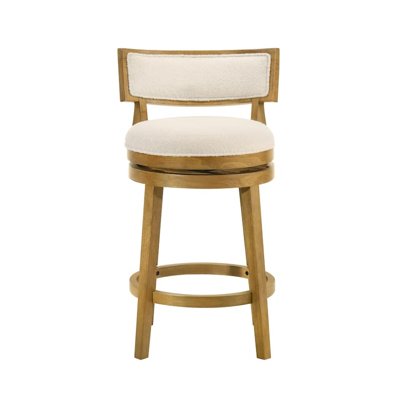 Noely Modern Farmhouse Swivel Wood Counter Height Kitchen Bar Stool with White Boucle Fabric Upholstered Seat