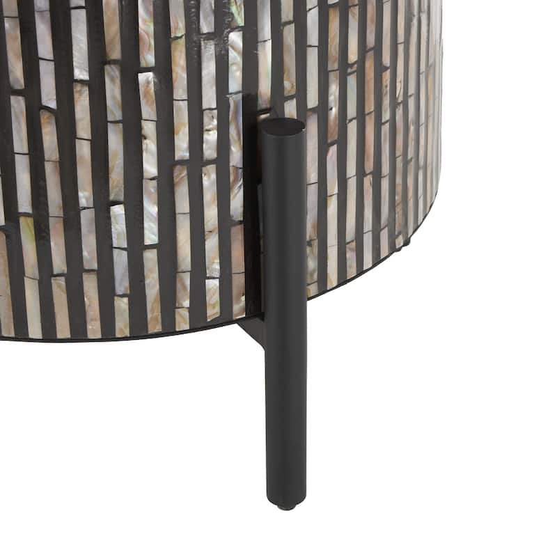 Mother of Pearl Shell Geometric Handmade Mosaic Inlay Accent Table with Black Metal Legs - Multi Colored - Roche River Decor