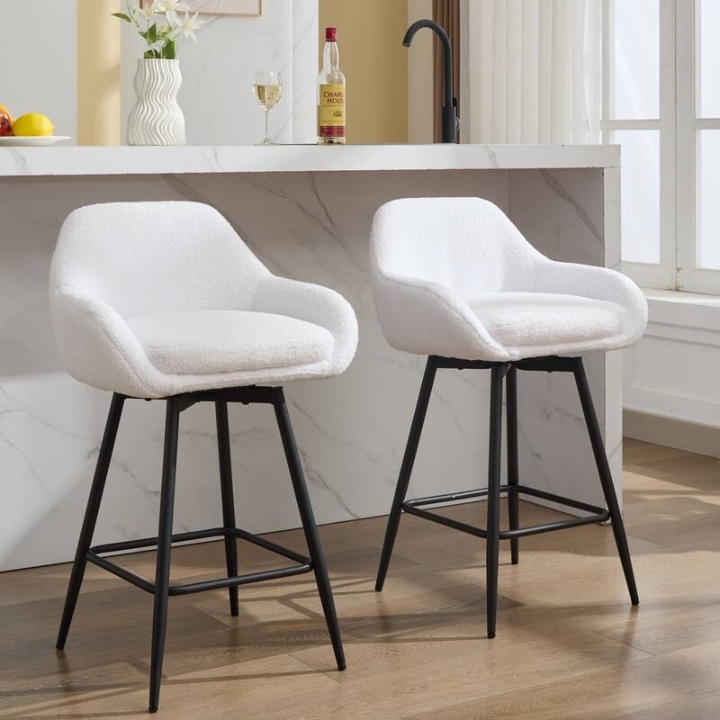 26" Counter Height Swivel Bar Stools, Upholstered Sherpa Barstools with Back for Kitchen Island