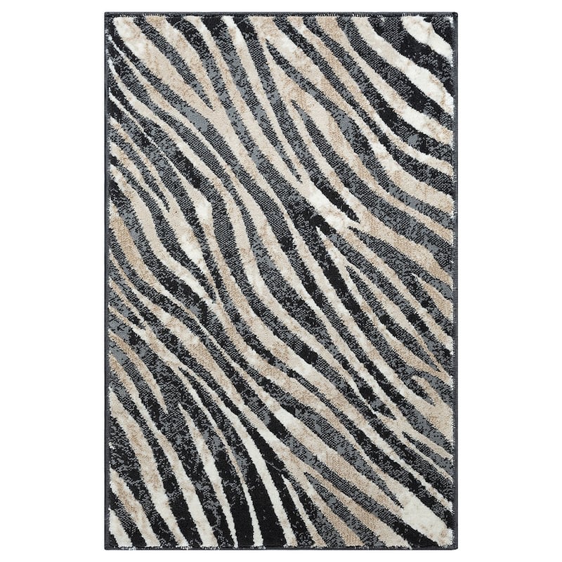 Abani Rugs TER160A Beige Black Diagonal Zebra Pattern Area Rug