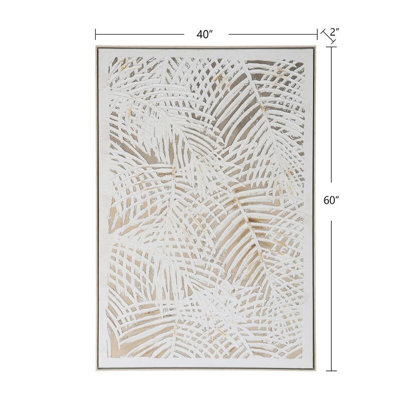 StyleCraft Palm Leaves Hand-Painted Framed Canvas Wall Art - 40" x 60"