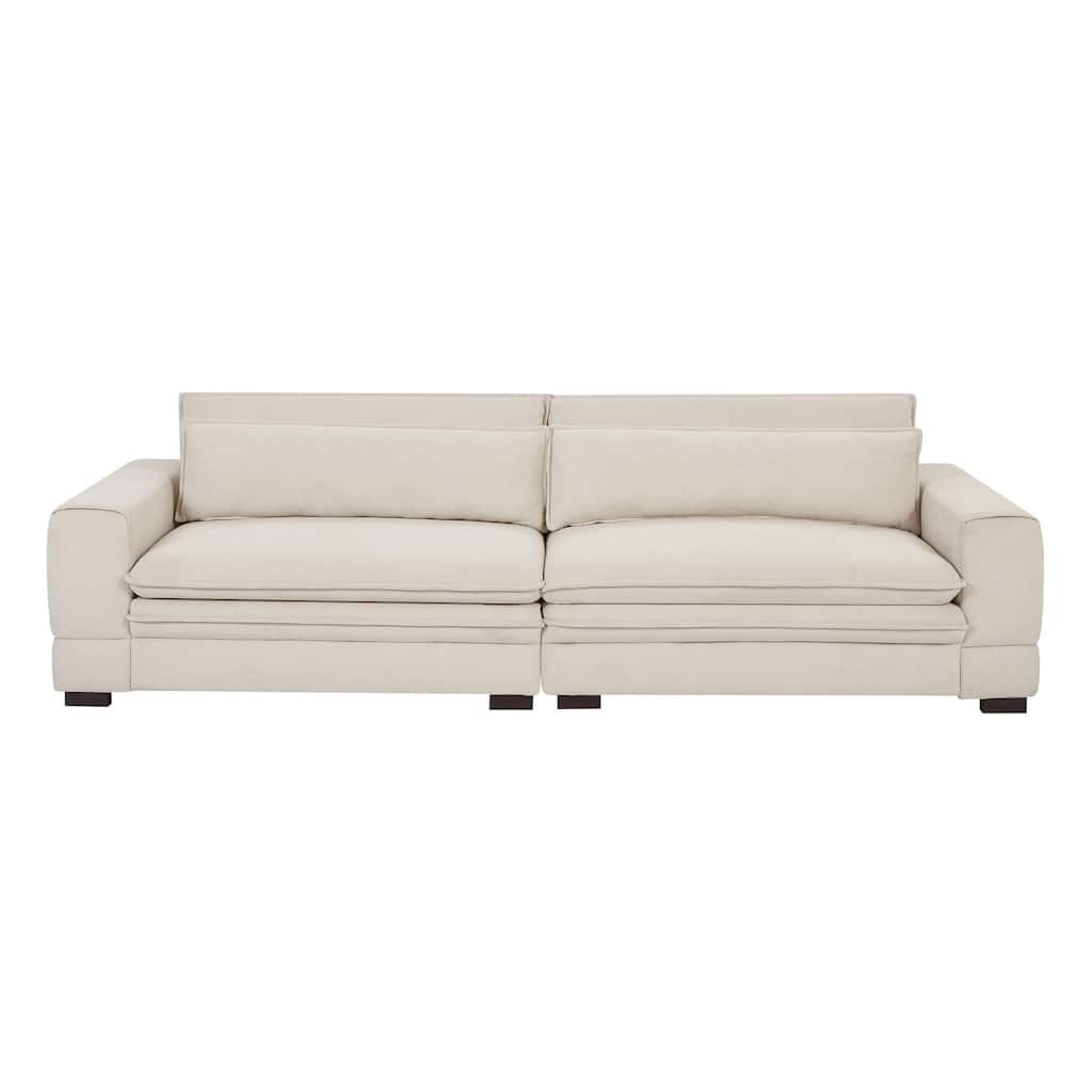 Beige 104.72" Contemporary Fabric 4-Seater Couch with Cushioned Back, Sturdy Wooden Legs for Living Room