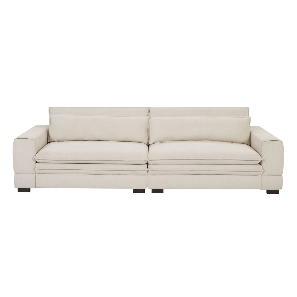Beige 104.72'' Contemporary 4-Seater Fabric Sofa with Wooden Legs - Sleek and Durable Design for Apartments and Offices