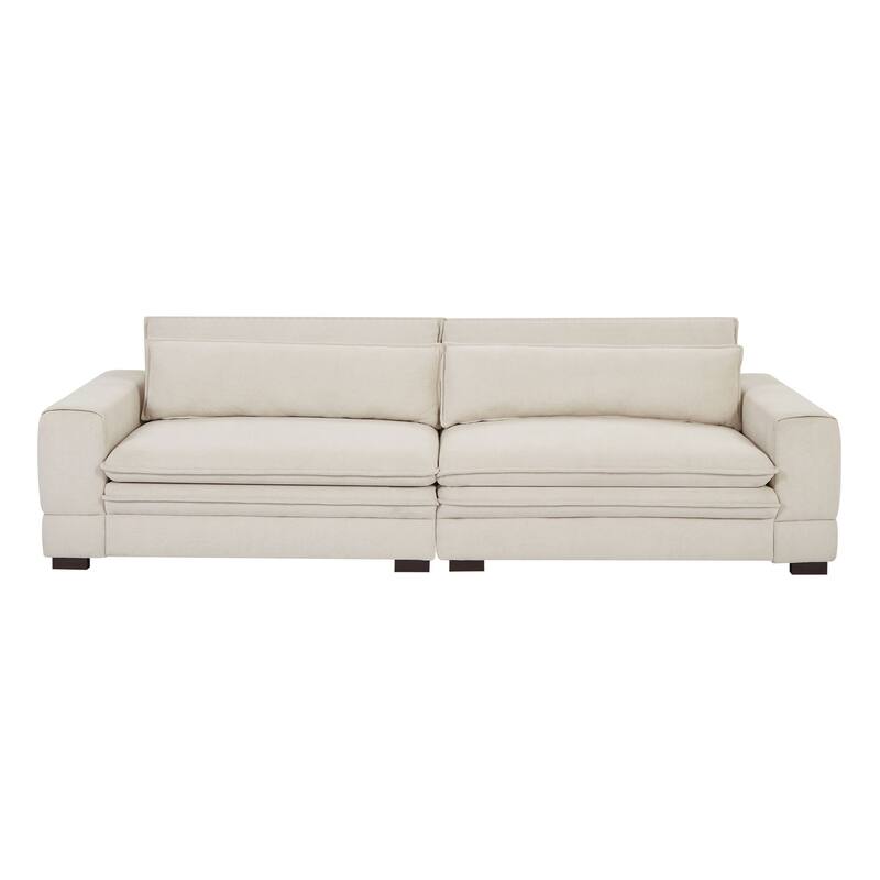 Modern 104.7" Large Fabric Sofa with Lumbar Pillows - Beige