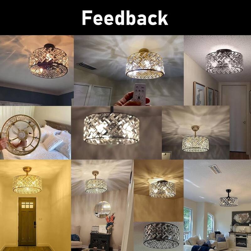 Sofucor 18" Bladeless Crystal Caged Ceiling Fan with Light,Remote,6 Speed Enclosed,Reversible Motor for Bedroom Living Room