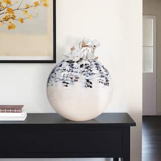 Sagebrook Home Round Metal Vase Iron Arctic Finish - Elegant Home Decor Vase