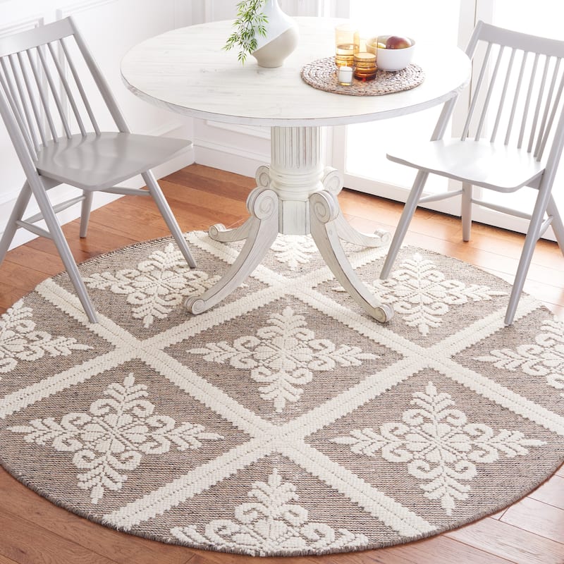 SAFAVIEH Handmade Vermont Davina Wool Rug - 6' Round - Ivory/Brown