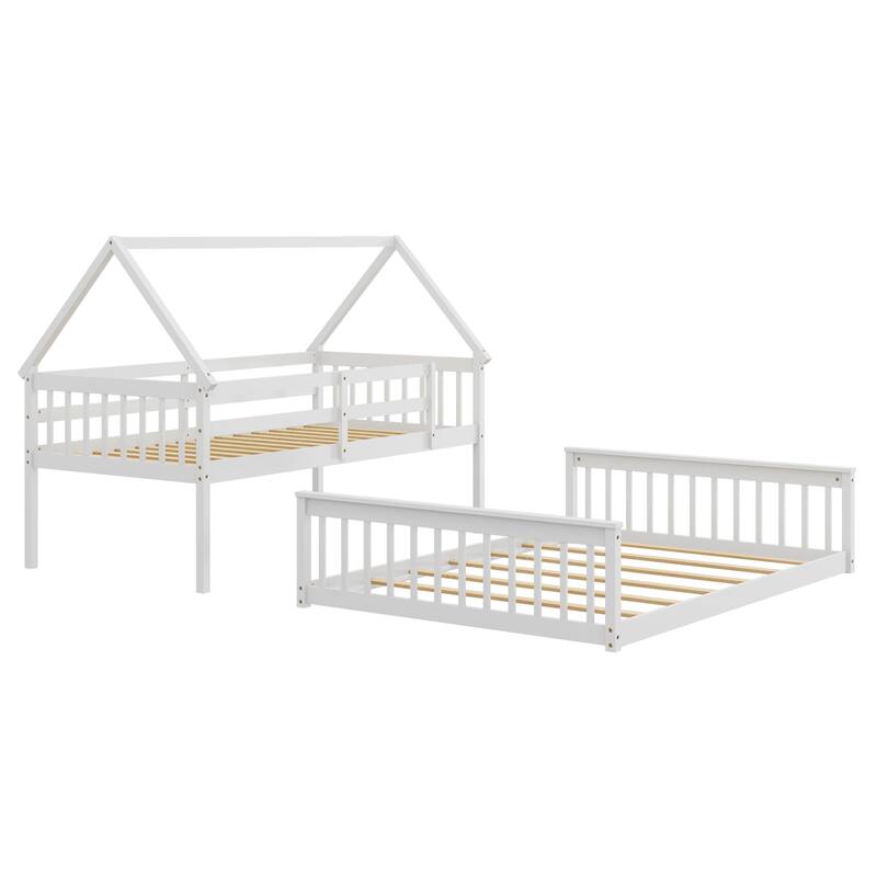 Costway Twin Over Full House Bunk Bed with Ladder & Guardrails - See Details