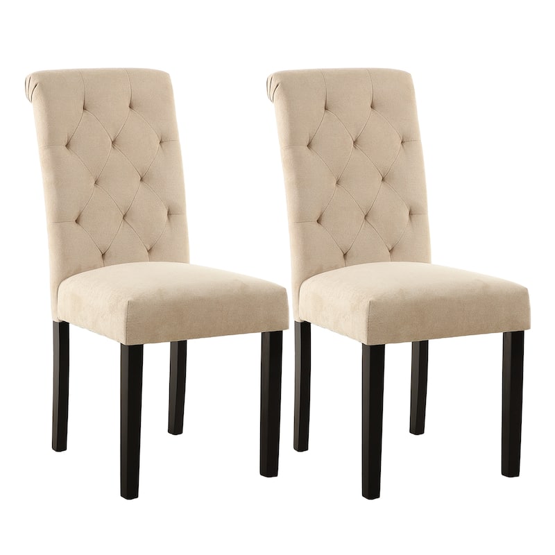 Fabric Upholstery Tufted Parsons Dining Chairs Set of 2 - Beige-2-Piece