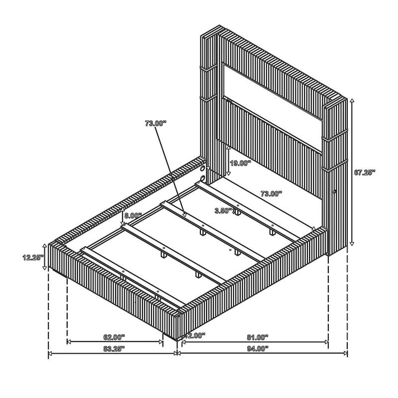 Caro California King Bed, Wingback Panel w LED Flame, Gray Upholstery