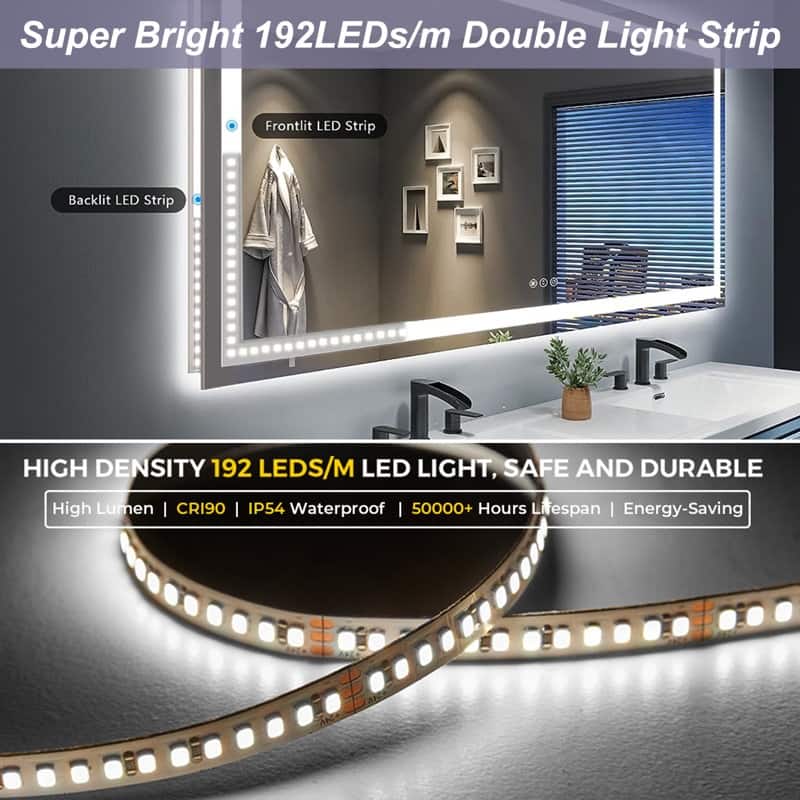 KIOTEE Super Bright Anti-fog LED Bathroom Mirror with Backlit and Front Lighting 3-Year Warranty
