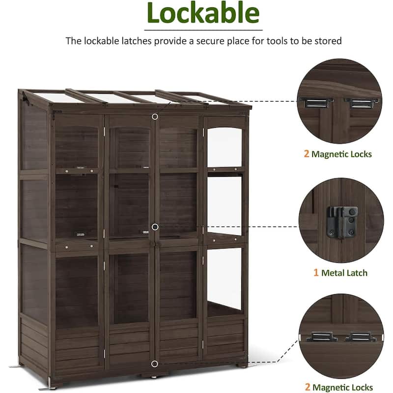MCombo Walk-in Greenhouse with Openable Roof and Lockable Door, Solid Wood 0899