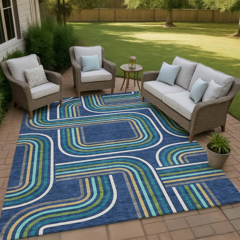 Machine Washable Indoor/ Outdoor Modern Leawood Chantille Rug - Navy - 2'6" x 3'10"