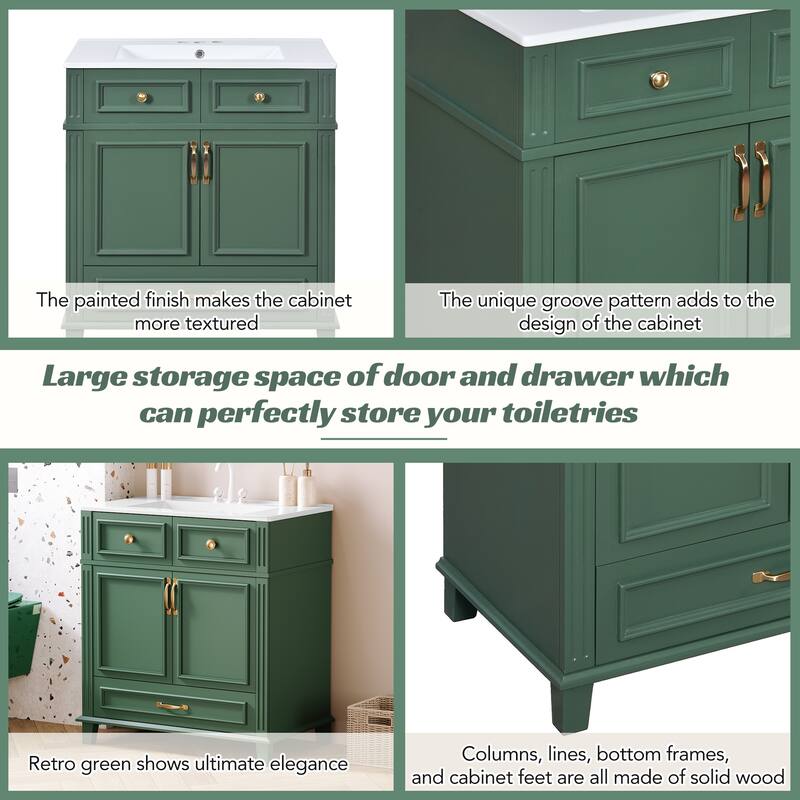 GDFStudio - Meriden Retro Bathroom Vanity with Ceramic Sink and Soft-Closing Storage Doors - 29.37'W