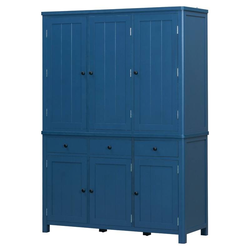 Farmhouse 74.8"Tall Freestanding Kitchen Pantry with Door Shelves,Adjustable Shelves, Pull-out Trays and Drawers