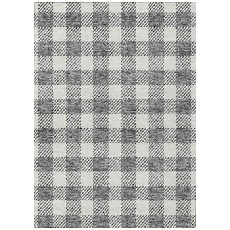 HomeRoots Plaid Transitional Rectangle Outdoor Rug