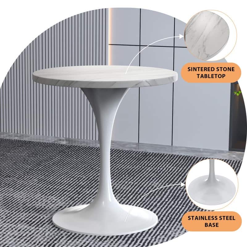 LeisureMod Verve Round Dining Table with Sintered Stone TableTop and Stainless Steel Base for Kitchen & Dining Room