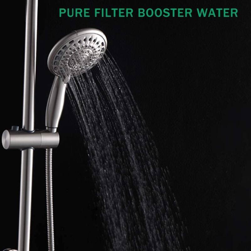 5 -Spray Patterns 10" Wall Mount Dual Shower Heads Plastic Drill-Free Adjustable Slide Bar and Hose in Brushed Nickel