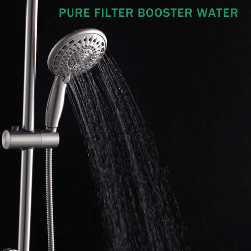 5 -Spray Patterns 10 in. Wall Mount Dual Shower Heads Plastic Drill-Free Adjustable Slide Bar and Hose in Brushed Nickel