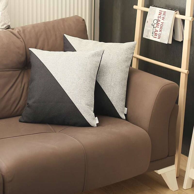 HomeRoots Set Of Two 18" X 18" Grey And Black Geometric Zippered Handmade Polyester Throw Pillow