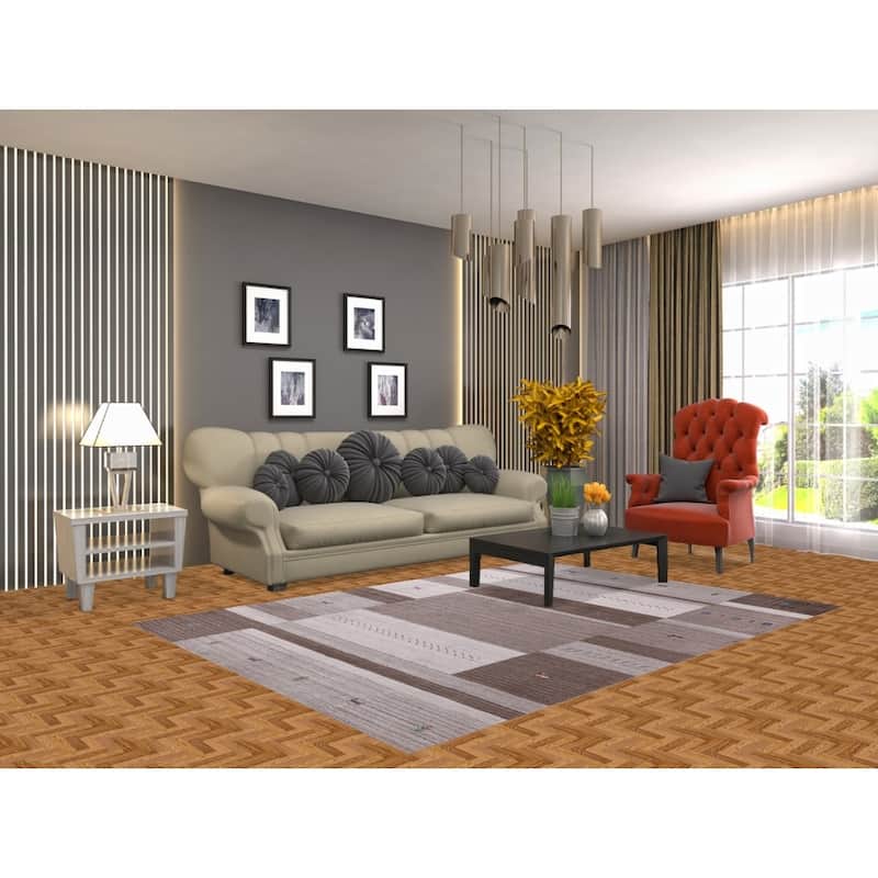 Hand Knotted Oriental 100% Wool Carpet Tribal Geometric Multi-Colored Gabbeh Area Rug - 7' 7'' X 5' 5''