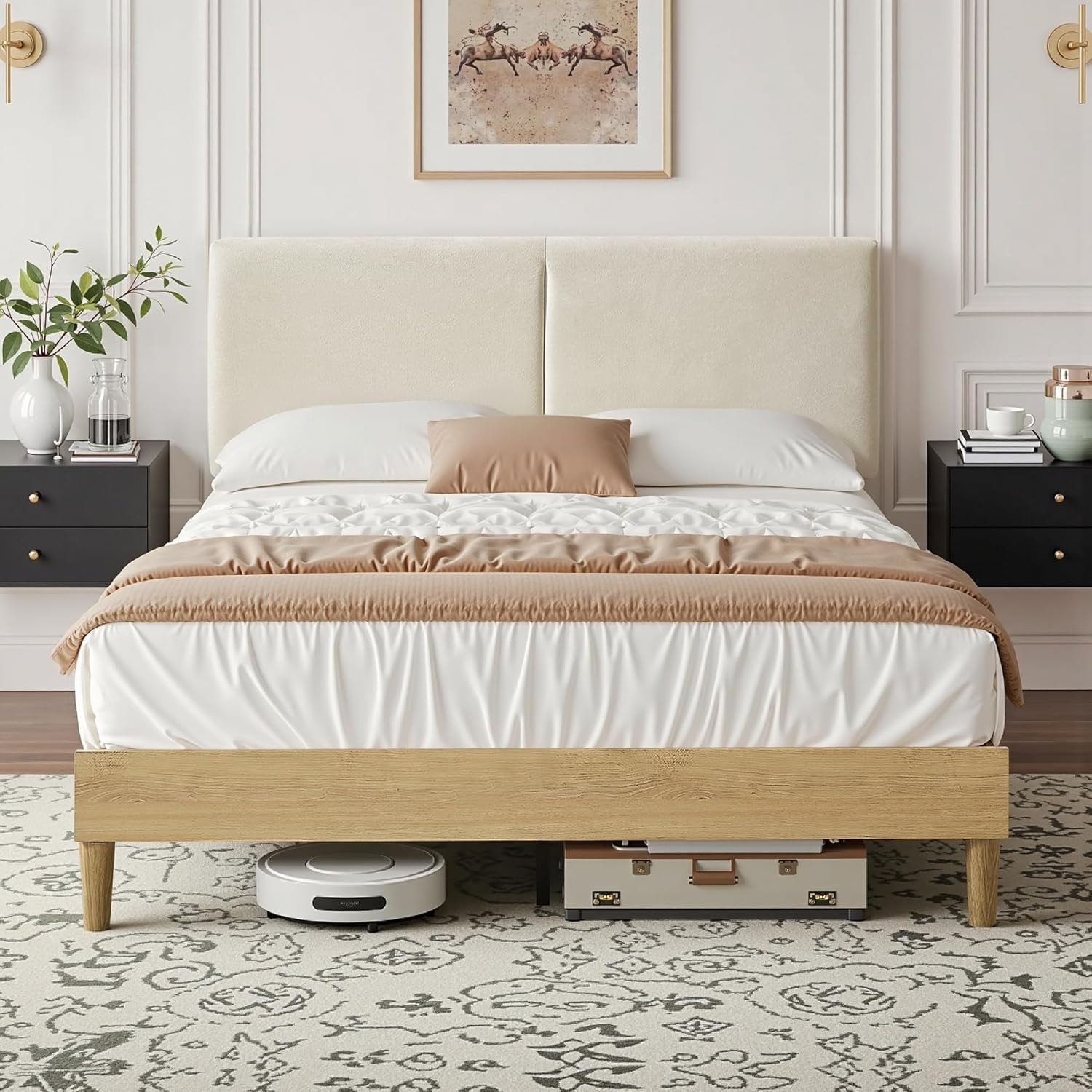 Full Upholstered Platform Bed with Adjustable Headboard, Sturdy Wood Slats, Noise-Free, Easy Assembly, No Box Spring Needed